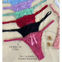Kit 3 Luxury Lace Panties Heart Adjustment String Thong Sexy Intimate Fashion Lingerie - 彩色 - 查看 6