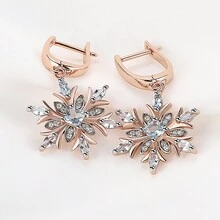 1 Cặp Bông Tai Bông Tuyết Hồng Đính Đá Zirconia Bạc 925 Sang Trọng Thanh Lịch, Trang Sức Bông Tai Thời Trang Quyến Rũ Cho Nữ, Thích Hợp Cho Mùa Thu/Đông & Giáng Sinh - Hoa hồng vàng - Xem 5