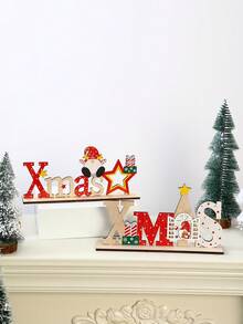 1 件圣诞木制装饰，字母圣诞老人木制装饰桌面装饰派对用品，圣诞礼物，万圣节，万圣节装饰 - 彩色 - 查看 2