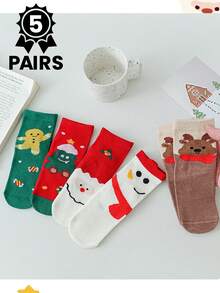 5 双幼儿、小孩、大童女孩袜子中筒袜，柔软透气，适合秋冬季男孩和女孩 - 彩色 - 查看 4