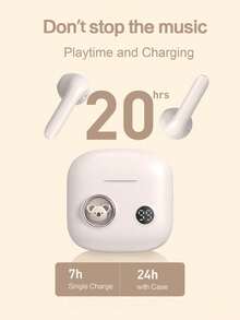 YunGuo 无线耳机 TWS 双重降噪，具有 HIFI 音质，低延迟入耳式设计耳塞，带数字显示屏，兼容 iPhone Android 智能手机 - 白色 - 查看 3