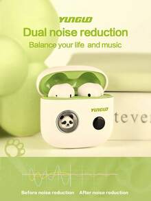 YunGuo 无线耳机 TWS 双重降噪，具有 HIFI 音质，低延迟入耳式设计耳塞，带数字显示屏，兼容 iPhone Android 智能手机 - 白色 - 查看 2