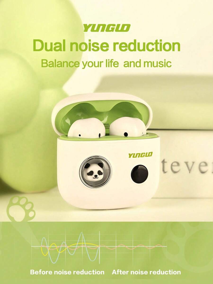 YunGuo 无线耳机 TWS 双重降噪，具有 HIFI 音质，低延迟入耳式设计耳塞，带数字显示屏，兼容 iPhone Android 智能手机