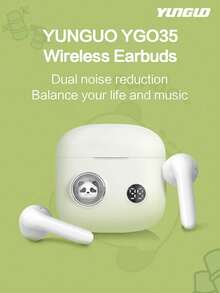 YunGuo 无线耳机 TWS 双重降噪，具有 HIFI 音质，低延迟入耳式设计耳塞，带数字显示屏，兼容 iPhone Android 智能手机 - 白色 - 查看 4