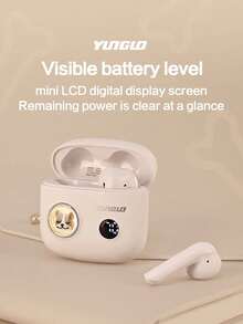 YunGuo 无线耳机 TWS 双重降噪，具有 HIFI 音质，低延迟入耳式设计耳塞，带数字显示屏，兼容 iPhone Android 智能手机 - 白色 - 查看 8