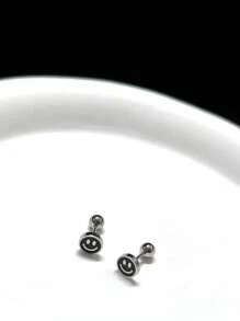 优雅简约葫芦星耳钉，酷炫笑脸钛钢耳钉，扭纹螺丝设计时尚耳环适合男女日常佩戴 - 鋼色 - 查看 15