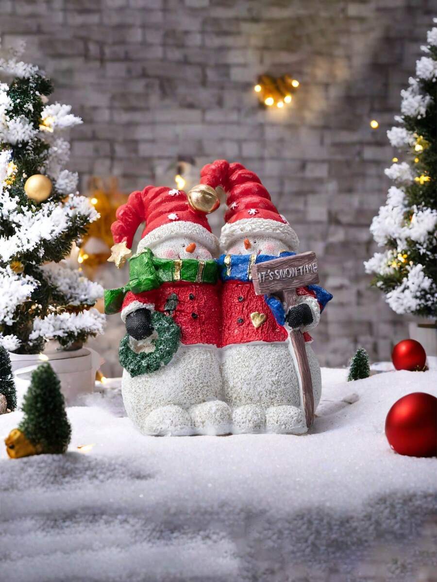 1 件可爱的圣诞树脂雪人雕像 - 最新圣诞树装饰 - 手工制作的桌面装饰,充满节日魅力和鲜艳的色彩 - 完美的异想天开的装饰品,适合您的家居最佳礼物 - 彩色 - 查看 1