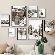 1 件装墙壁艺术帆布圣诞冬季雪屋鹿狐狸北欧海报和印刷品墙壁画客厅装饰画无框 - 彩色 - 查看 2