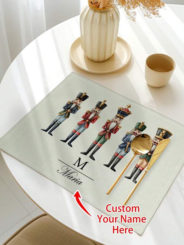 1 Stück personalisierte Weihnachts-Nussknacker Soldaten Tischsets, personalisierter Text, geeignet für Weihnachtspartys, Esszimmertisch, Küche, Heimdekoration, strapazierfähig, atmungsaktiv, leicht, waschbar, lustig, süß, liebevoll, weich, bequem, elegant, einfach, individualisiert, personalisiert, einzigartig, ideale Geschenke für ihn, ideale Geschenke für sie, ihn, sie, Freund, Freundin, Vater, Mutter, Familie, Freunde, Haustiere, Sohn, Tochter, für Jahrestage, zum Muttertag, zum Geburtstag, zum Valentinstag, zur Graduierung, zum Vatertag, zum Kindertag, zur Hochzeit, zur Einweihung, Sofa, Bett, Auto, Teestube, Schlafzimmer, Bad, Wohnzimmer, Esszimmer