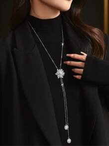 1 chiếc dây chuyền mặt bông tuyết dài có thể điều chỉnh dành cho nữ, thích hợp cho mùa thu/đông, ngày lễ Giáng sinh và tiệc tùng - Bạc - Xem 1