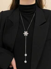 1 chiếc dây chuyền mặt bông tuyết dài có thể điều chỉnh dành cho nữ, thích hợp cho mùa thu/đông, ngày lễ Giáng sinh và tiệc tùng - Bạc - Xem 3