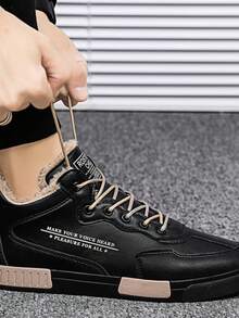 DUKESTON 2024冬季男士保暖天鹅绒皮革鞋面防水休闲鞋高帮运动鞋学生时尚运动鞋青少年防滑休闲运动 - 黑色 - 查看 2