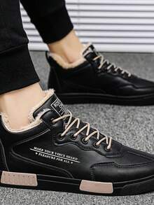 DUKESTON 2024冬季男士保暖天鹅绒皮革鞋面防水休闲鞋高帮运动鞋学生时尚运动鞋青少年防滑休闲运动 - 黑色 - 查看 3