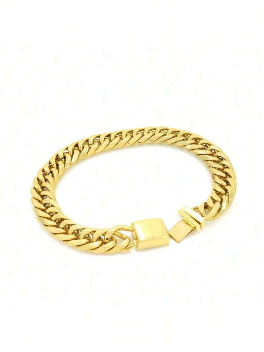 Mens Large Thick 14K Gold Plated Miami Chain Bracelet Hip Hop SHEIN USA