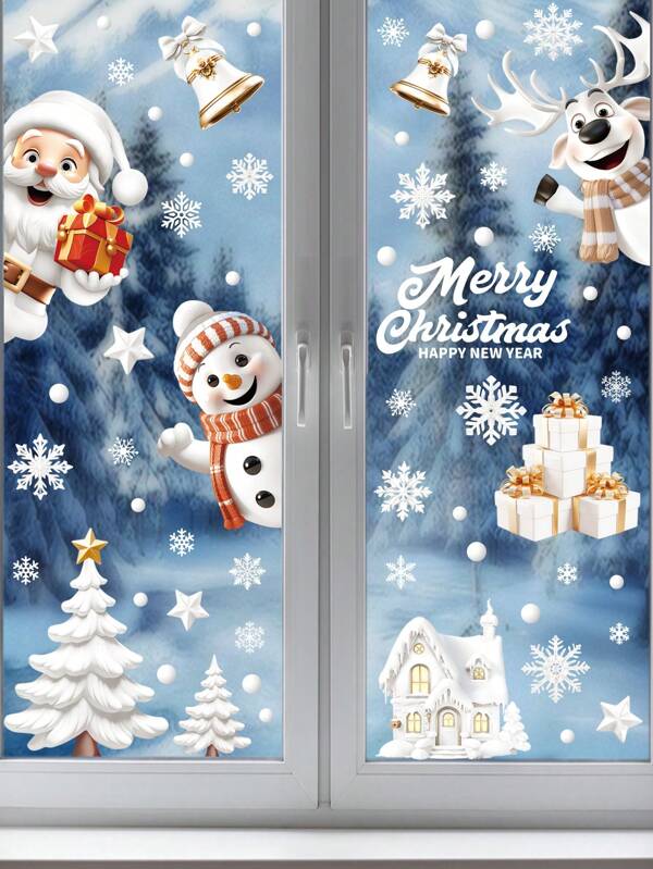 Christmas Window Clings, Snowman Window Decals, Christmas Glass Window Stickers, Winter Holiday Decoration