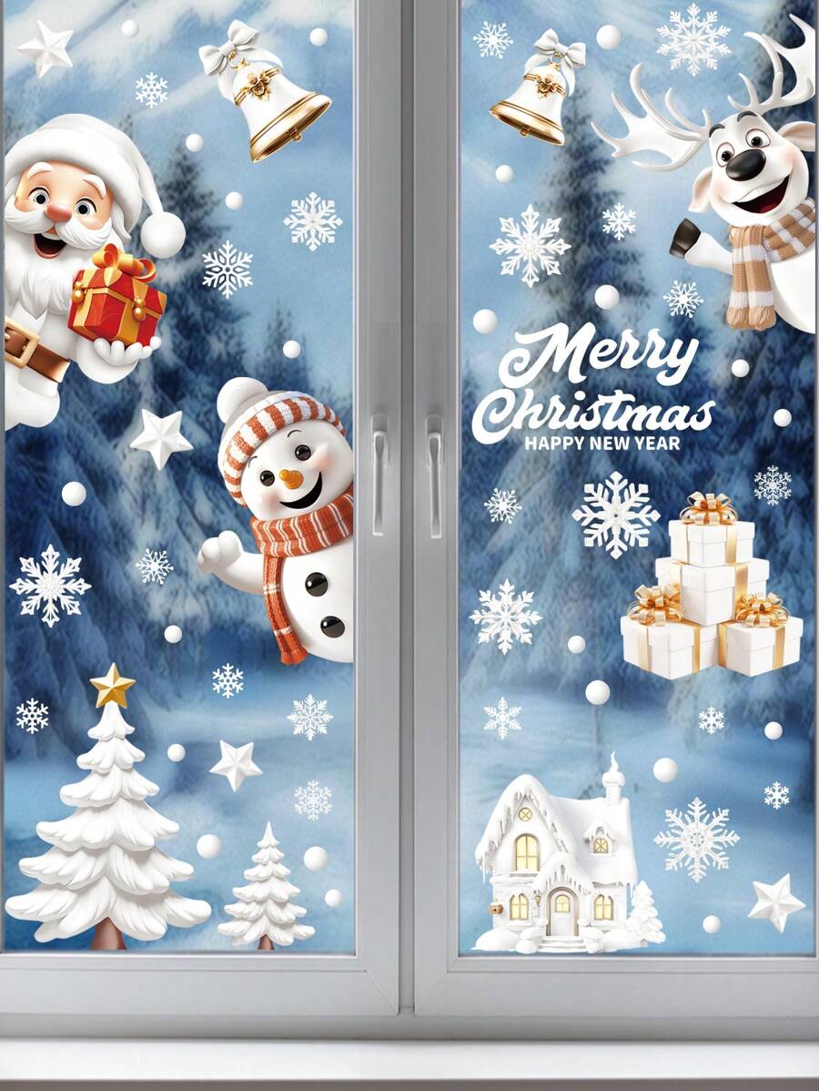 Christmas Window Clings, Snowman Window Decals, Christmas Glass Window Stickers, Winter Holiday Decoration - Multicolor - View 1