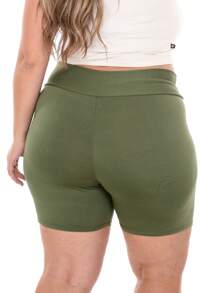 Short Legging Mid-Thigh Plus Size High Waist Women's Suplex Zero Transparency - 綠色 - 查看 3