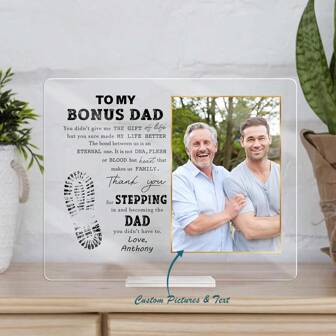 Personalized Step Dad Acrylic Plaque Sign Gifts For Dad On Father's Day - Birthday Gifts For Bonus Dad Papa From Son Daughter - Dad Gifts For Him - Custom Photo Home Decor Desk Decor Graduation,Multi-Functional, ,Ornamental,Reusable,Exquisite,Stylish,High-Quality,Colorful,Modern,Custom,Personalized,Unique,Ideal Gifts For Him,Ideal Gifts For Her,Boyfriend,Dad,Girlfriend,Mom,Family,Friends,Tea Room,Home,Garden,Office,For Anniversaries,For Valentine's Day,For Mother's Day,For Birthdays,For Father's Day,For Graduation,For Weddings,For Housewarming