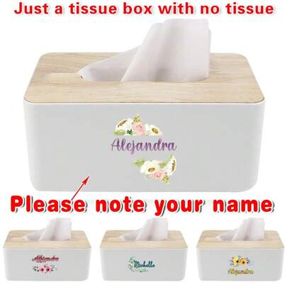 Customized Name Durable Tissue Box Holder With Wooden Lid Modern Design Napkin Storage Case Wide Opening Decorative Tissue Dispenser Cover Easy To Use For Living Room Bedroom Office Minimalist Style Home Decor
