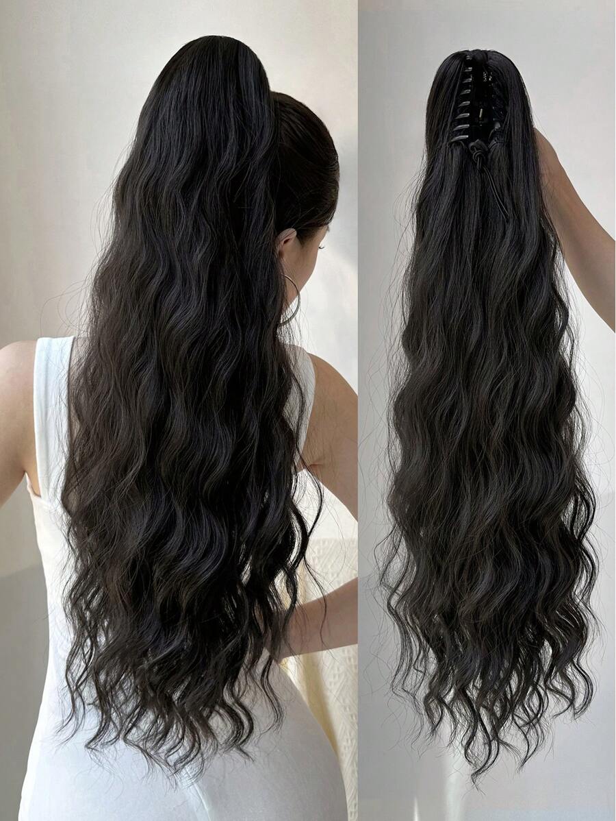 26英寸黑棕色爪夹式合成接发，耐热纤维，适合女性和女孩日常使用