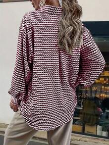 Geometric Print Long Sleeve Casual Shirt For Autumn - Red - View 2