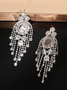 1 par de brincos de borla de cristal vermelho, verde e branco geométricos de luxo, adequados para apresentações em palco, vestido de coquetel de festa, acessório versátil - Brincos de borla de diamante de cristal redondo JXER165 - Ver 11