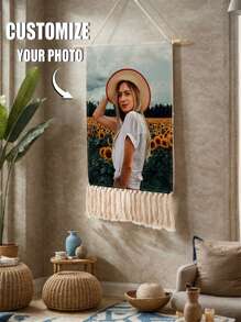 1pc Customized Tassel Wall Hanging Tapestry, Wall Decor Tapestry, Gift For Valentine's Day, Father's Day, Mother's Day, Wedding Anniversary, Home Decoration, Custom Tapestry, Custom Flags, Room Decor, Tapestry