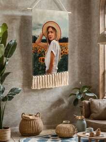 1pc Customized Tassel Wall Hanging Tapestry, Wall Decor Tapestry, Gift For Valentine's Day, Father's Day, Mother's Day, Wedding Anniversary, Home Decoration, Custom Tapestry, Custom Flags, Room Decor, Tapestry