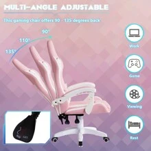 CLIPOP Gaming Chair, Ergonomic Computer Swivel Chair With Headrest And Lumbar Support, Tilt And Lock Function, Height Adjustable, Swivel Chair, High Back, Racing Chair - Pink - View 4