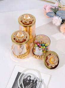 Barattolo di caramelle di lusso minimalista europeo, barattolo di vetro cristallo per conservazione per ristorante, soggiorno, foglie di tè, vaso decorativo per fiori - Dorato - Visualizzare 4