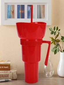 1 pieza Cubeta para palomitas, vaso con pajita para bebidas y jugo, vaso con pajita creativo de cine para pareja con palomitas - Multicolor - Ver 4