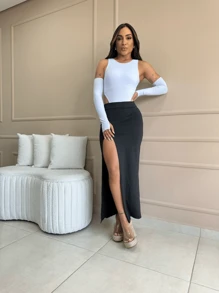 Women's Long Skirt With Side Slit Suplex Fabric Fitted To The Body Versatile Style Comfortable For Casual Use Or Parties Fashion Elegant Chic Summer And Spring Blogger Style Inspiration Pinterest - màu đen - Xem 1