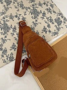 Túi đeo chéo nhung kẻ nhỏ, Túi đeo chéo màu trơn, Ví đeo ngực thời trang có nhiều khóa kéo, Túi đeo hông Preppy, Túi đeo chéo khóa kéo cổ điển dành cho nữ, Túi đeo chéo phù hợp để đi bộ đường dài, du lịch, đi bộ, đạp xe, săn bắn, kinh doanh, tập thể dục, cắm trại, bãi biển và sử dụng hàng ngày - màu nâu - Xem 2