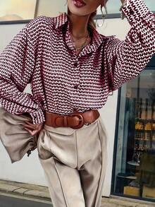 Geometric Print Long Sleeve Casual Shirt For Autumn - Red - View 3