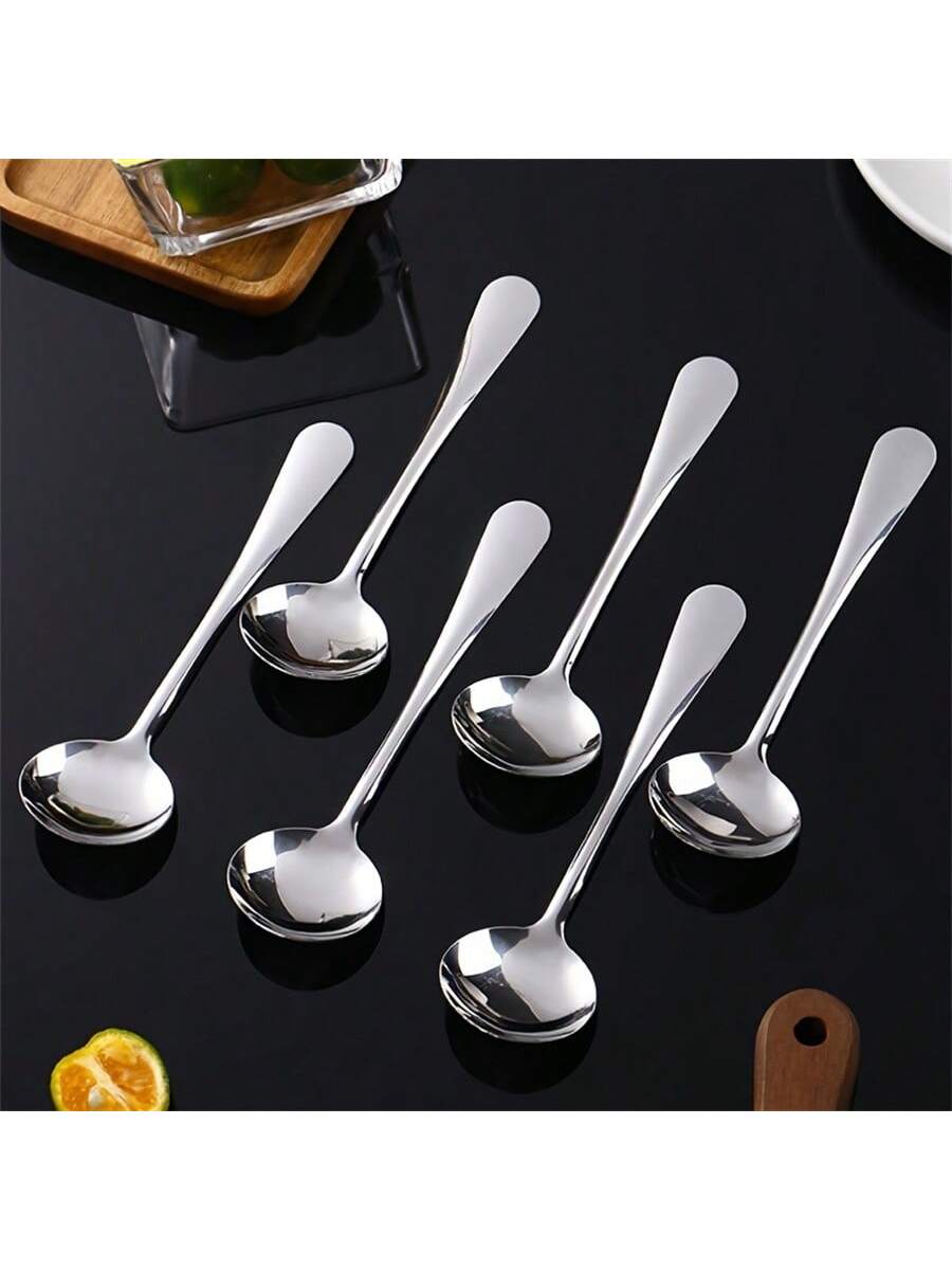 طقم 6 ملاعق حساء سميكة مستديرة من الفولاذ المقاوم...