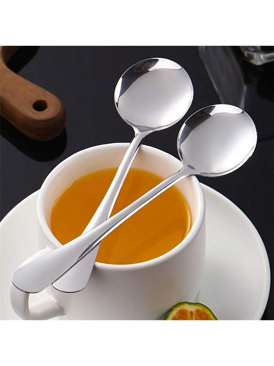 طقم 6 ملاعق حساء سميكة مستديرة من الفولاذ المقاوم...