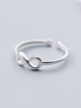 HuooNew 1pc Simple 925 Sterling Silver Infinity Symbol Open Ring Women's Daily Wear Hand Jewelry