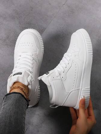 Women's Versatile High-Top Sporty Trainers Shoes ,All-Season Casual Sports Shoes, White/Black/Green/Yellow/Red/Brown Color Slip-Resistant Lightweight Sneakers, Thick Platform Sneakers, Round Toe Lace-Up Women's Shoes, For Party, Daily Wear, Student Gift