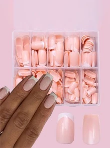 120 Stück Vollabdeckung quadratische weiße Spitzen Französische Maniküre Nagel Aufkleber Aufklebe-Nägel Nagelzubehör