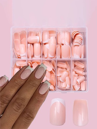 120 片全覆盖方形白色尖头法式美甲贴纸按压式指甲美甲用品指甲