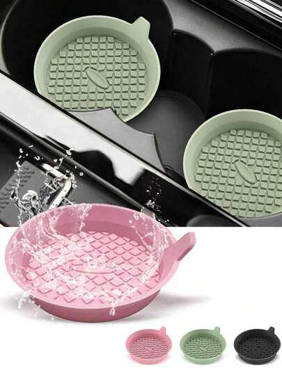 1/2个装汽车杯架垫，闪亮杯架嵌入式垫，通用防滑汽车杯架装饰硅胶杯垫，汽车内饰垫，8厘米/3.1英寸软水晶水钻橡胶杯垫套装圆形汽车饮料杯架配件