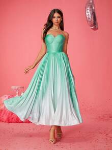 Smilprince Neues elegantes grünes Farbverlauf Tube A-Linie plissiertes Abend-Abiball-Kleid für Frauen, Abendkleid, für Hochzeitsgäste, Abschluss, Dinner