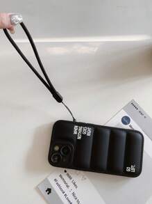 1pc Letter Print Air Cushion Perforated Black Feather Down Phone Case Compatible With IPhone 17, AIR, 17PRO, 17PROMAX, 16promax, 16E, 14/13, 12, 11 Pro Max, XS Max, X, XR, 8, 7, 6S, Plus, Anti-Drop Phone Case, Suitable As Birthday Gift, Girlfriend, Boyfriend Or Self-Use - Black - View 3