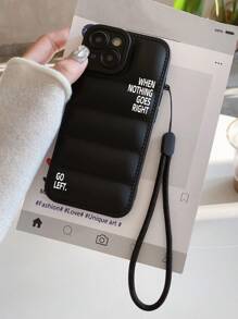 1pc Letter Print Air Cushion Perforated Black Feather Down Phone Case Compatible With IPhone 17, AIR, 17PRO, 17PROMAX, 16promax, 16E, 14/13, 12, 11 Pro Max, XS Max, X, XR, 8, 7, 6S, Plus, Anti-Drop Phone Case, Suitable As Birthday Gift, Girlfriend, Boyfriend Or Self-Use - Black - View 4