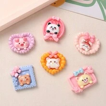 10 / 套混合可爱卡通动物系列兔子小熊猫狗圣诞风格 DIY 奶油凝胶手机壳、钥匙链、发夹、挂绳、树脂首饰配件 - 彩色 - 查看 4