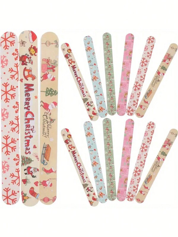 5/10 peças de lixas de unha com padrão natalino, ferramentas para cuidados com os pés, adequadas para casa e salão, lixas e blocos de polimento, cor aleatória