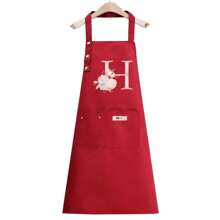 1pc Letter Series Red Base Colorful Letters & Holographic Flower Pattern Cute Heart Printed Apron, Perfect For Parties And Weddings, Made Of Peach Skin Fabric,Kitchen,Bathroom,Home,Household Suppliers-Unique Name Initials Meaning Style - Pink Flowers - View 17