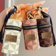 1pc Portable Coin Pouch & Car Keychain, Mini Fashionable Key Ring Casual Car Accessories Bag Charm School Letter