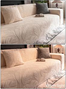 1pc High Elastic Solid Color Plush Fabric Stretch Sofa Cover, All Inclusive Anti-Scratch Anti-Slip Washable Couch Slipcover For 1/2/3/4/5 Seat Sofa In Living Room