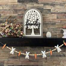 Easter Rabbit Carrot Garlands, Wooden Beads Rabbit Hanging Banners Spring Ornaments For Home - 彩色 - 查看 5